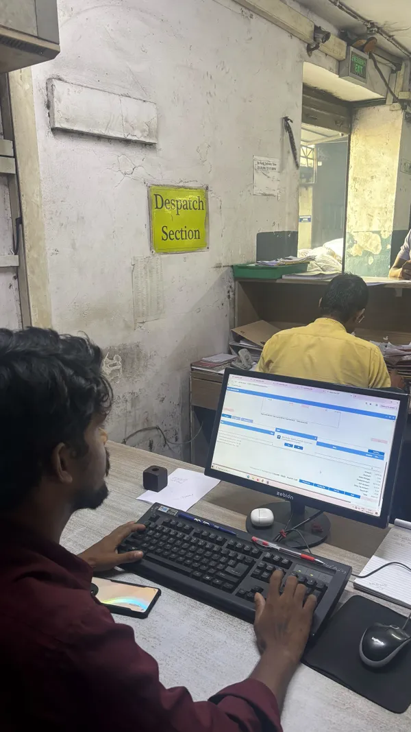Dispatch Section at Bindal Silk Mills with MobiOffice open on screen